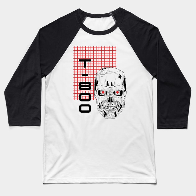 Terminator Skull - T-800 - Laser Grid Cyberpunk Baseball T-Shirt by Dark & Sticky